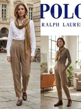 Timeless design! Polo Ralph Lauren Italian Tweed Curved Tapered Trousers Size 6